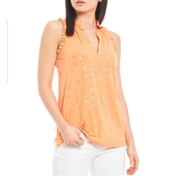 MICHAEL KORS Tossed Foil Paisley Lux Ruffle Top - Picture 1 of 8